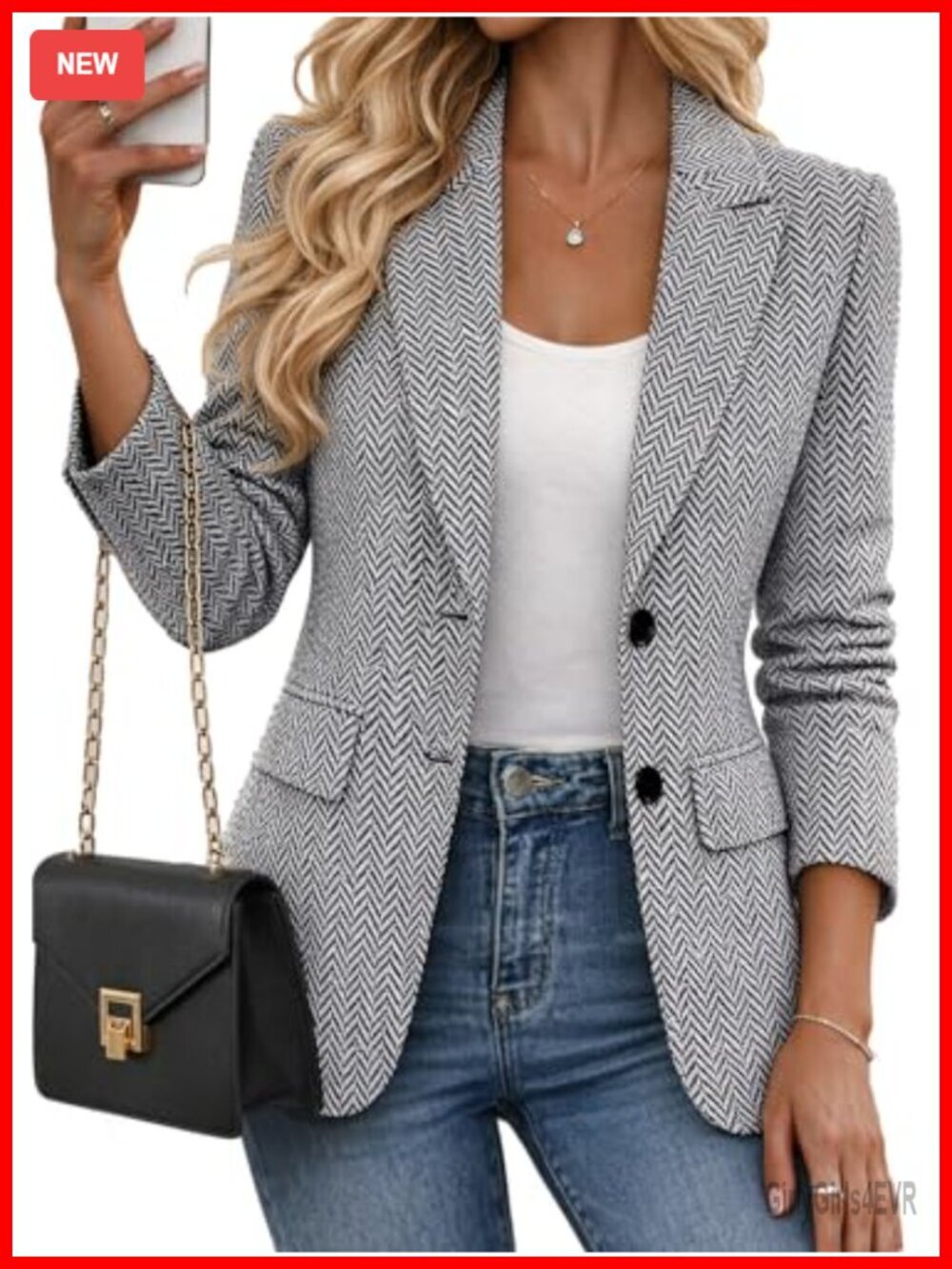Herringbone Tweed Blazer - Open Front Fully Lined Casual Work Office Jacket